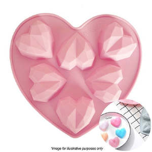 Valentines Silicone Icing Moulds: 3d Mini Geo heart shape silicone mould cake pan 6 cavity
