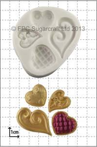 Valentines Silicone Icing Moulds: Fancy hearts (4) silicone mould