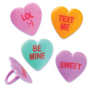 Valetines Themed Toppers: Conversation hearts cupcake rings (12)