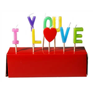 I LOVE YOU wooden pick candles letter set