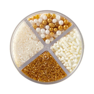 Gold Sprinkles: Metallic Sprinkles Gold & Pearl White Mix 4 cell container