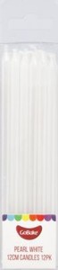Long Candles: 12cm tall candles PEARL WHITE (12)
