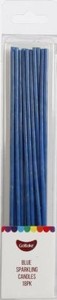 Long Candles: Sparkling BLUE long thin candles 17cm (18PK)