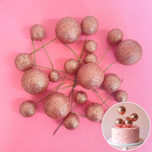 All: Glitter Rose Gold foam ball deco toppers 20 pieces