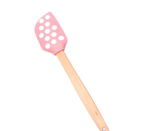 Scrapers Smoothers Spatulas: Pink polka dot silicone scraper spatula wooden handle