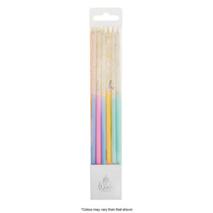 Tall 15cm candles Pastel Colours Glitter Pack of 12