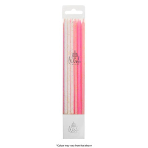 Long Candles: Tall 15cm candles Pink Glitter Ombre Pack of 12