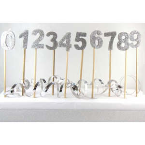 Long wooden pick candle Number 0 Silver Glitter