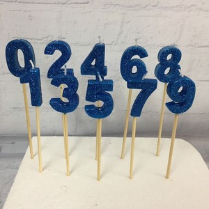 Letter Numeral Candles: Age number candle long wooden pick - Number 8 - Blue Glitter