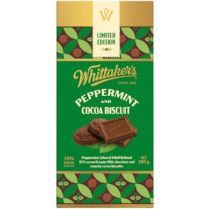 Whittakers Peppermint and Cocoa Biscuit Chocolate 100g
