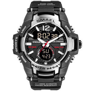 Watches: SMAEL  Boys digital timepiece rubber band water resist  double display  watch- Black