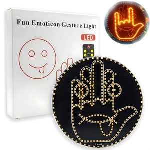 Automobile Accessories: 2-in-1 LED Hand Gesture Light Sign - Back Window Smiling Face Expression