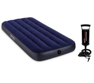 Camping: Intex Polyvinyl Chloride (PVC) Air Lock Single Inflatable Bed (Blue) With Air Pump
