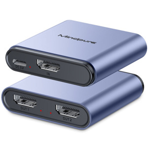 Our Best Sellers: Mindpure 4K HDMI Splitter 1 in 2 Out 4K 30Hz Aluminum HDMI 1x2 Splitter with Type-C Power Support 40m Long Distance