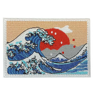 Badges Patches Insignia: Great Wave Rising Sun Embroidered Patch