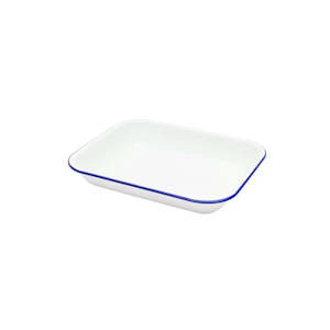 Falcon Enamel Bake Pan - White with Blue Rim