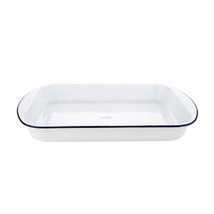 Falcon Enamel XL Lasagne Pan - White with Blue Rim