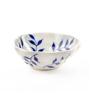 Kitchen Ceramics: White Bowl with Blue Leaves *** CLEARANCE - 20% OFF! ***