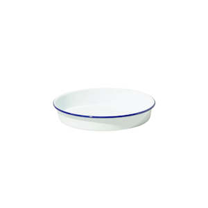 Falcon Enamel Deep Pan / Tray (Round) - White with Blue Rim