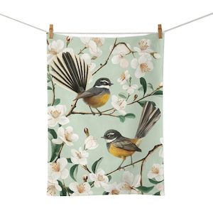 Kitchen Textiles: 100%NZ Tea Towel - Chatty Fantails