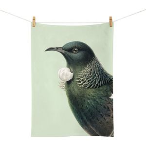 100%NZ Tea Towel - Hushed Green Tūī