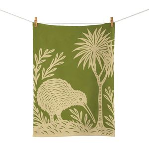 Kitchen Textiles: 100%NZ Tea Towel – Woodcut Kiwi