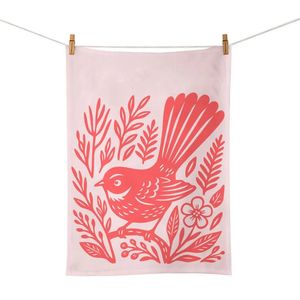 Kitchen Textiles: 100%NZ Tea Towel – Woodcut Fantail