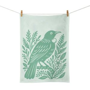 Kitchen Textiles: 100%NZ Tea Towel – Woodcut Tūī