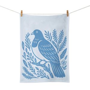 Kitchen Textiles: 100%NZ Tea Towel – Woodcut Kererū