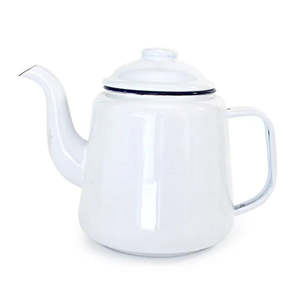 Infused Drinks Herbal Teas: Falcon Enamel Teapot - White with Blue Rim