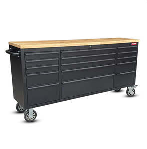 Kiwi Grab: 72 Inch 15 Drawers black Tool Chest workbench with wooden top