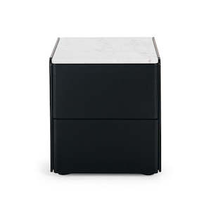 Bedside Tables: Cube Oak Bed Side Table - Black with Marble Top