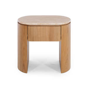 Bedside Tables: Clover 1 Drawer Bedside - Travertine Top