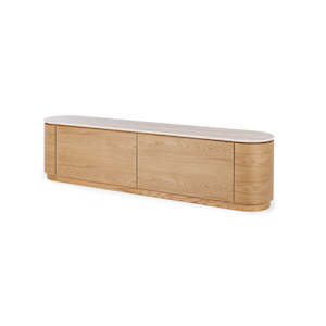 Akita Natural Oak Entertainment Unit - Travertine Top