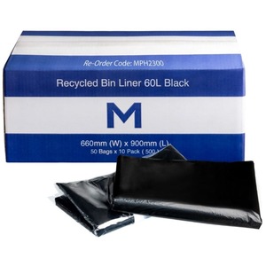 FP Recycled Bin Liner 60L, Black 20mu - Box of 500 - Kiwi Hygiene Supplies