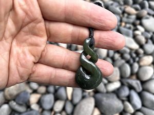 Greenstone: Greenstone Nephrite Jade Double Twist Pendant #T2CS – 40×23mm with Gift Box