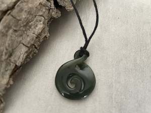Greenstone Nephrite Jade Twist with Koru Pendant E061 – 32×23mm with Gift Box
