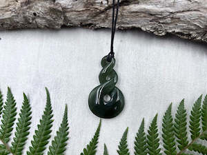 Greenstone Nephrite Jade Double Twist Pendant E006 – 40×24mm with Gift Box