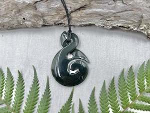 Greenstone Nephrite Jade X-Large Twist with Koru Pendant – 55×38mm with Gift Bag