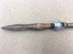 Wood Carving: Small Wood Taiaha With Paua Eyes