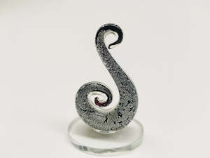 Beautiful Small Handmade Glass Statue Fish Hook Black-Silver