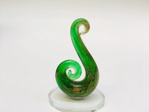 Beautiful Small Handmade Glass Statue Fish Hook Green