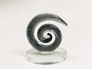 Beautiful Small Handmade Glass Statue Koru Black-Silver