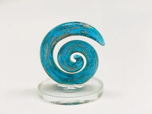 Beautiful Small Handmade Glass Statue Koru Blue
