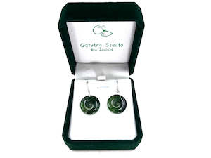 Greenstone Koru: Greenstone Nephrite Closed Koru Earrings 21mm Sterling Silver Hook