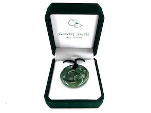 Greenstone Nephrite Jade Triple Koru Pendant – 37mm, Handcrafted Design, Luxury Gift Box