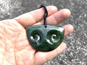 Large Greenstone Nephrite Jade Double Koru Pendant (56mm)