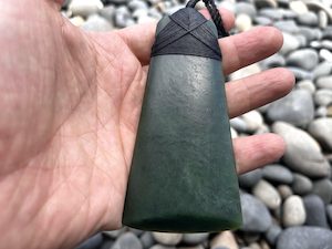 Matte Polished Lashed Greenstone Nephrite Jade Toki Pendant – 110mm Huge Size &hellip;