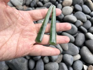 Greenstone: Greenstone Nephrite Extra Long 80mm Earrings Toki Sterling Silver Hook