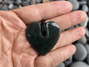 Greenstone Other: Greenstone Nephrite Jade Heart Pendant – 40mm Hand Carved with Greenstone Toggle & Gift Box